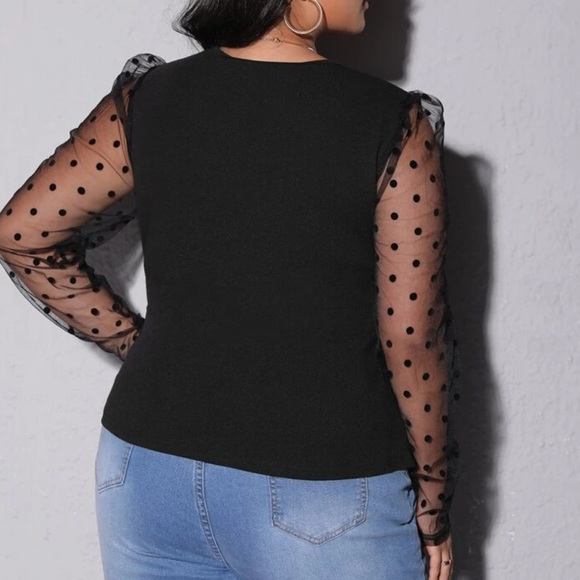 Boho plus size burgundy v neck tie side mesh sieved peplum blouse - Picture 3 of 10